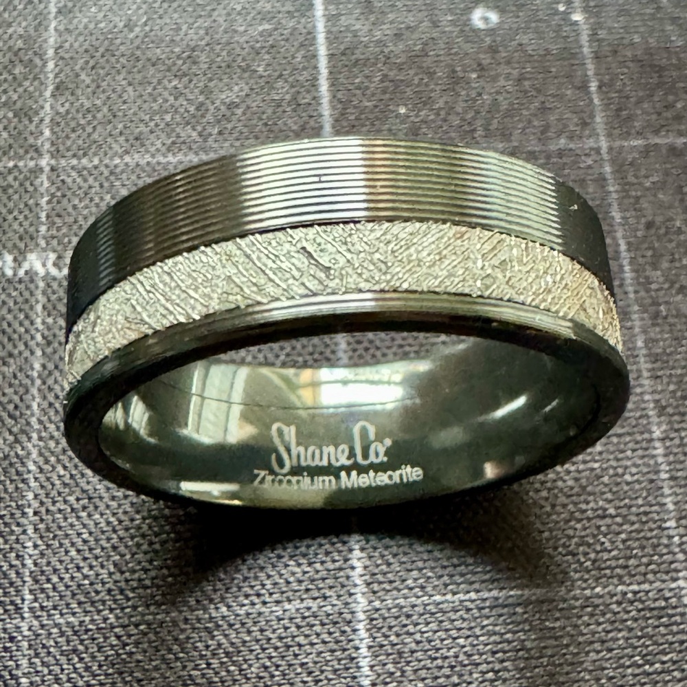 Black and Silver Meteorite Inlay Men's Ring Size 11